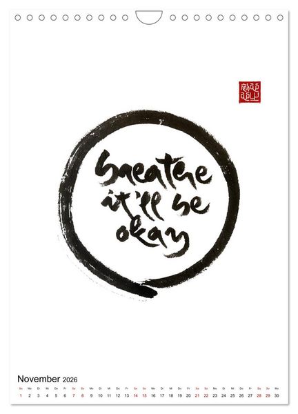 Produktbild: Zen Art Kalligraphie inspiriert von Zen-Meister Th&iacute;ch Nhất Hạnh (Wandkalender 2026 DIN A4 hoch), CALVENDO Monatskalender