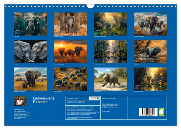 Produktbild: Liebenswerte Elefanten (Wandkalender 2026 DIN A3 quer), CALVENDO Monatskalender