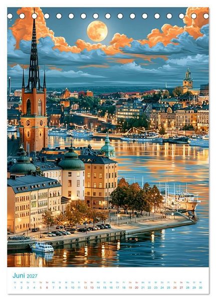 Produktbild: Schweden - Old School Poster Style (Tischkalender 2027 DIN A5 hoch), CALVENDO Monatskalender