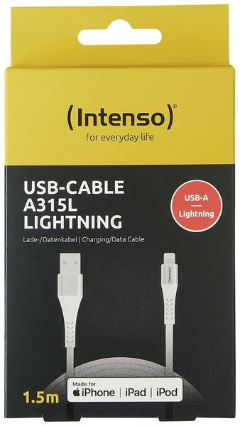 Produktbild: Intenso USB-Kabel USB 2.0 USB-A Stecker, Apple Lightning Stecker 1.50 m Wei&szlig; Stoff-Ummantelung 7902102