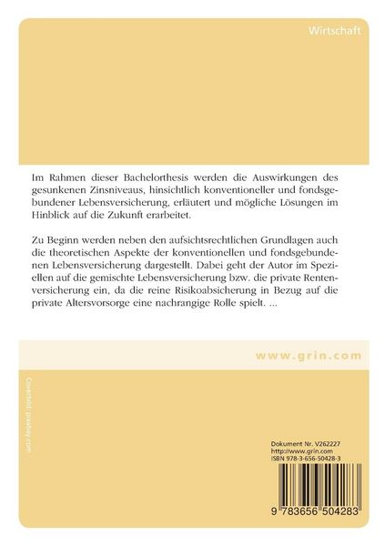 Produktbild: Die Auswirkungen des gesunkenen (Garantie-) Zinsniveaus f&uuml;r Produkte der privaten Rentenversicherung