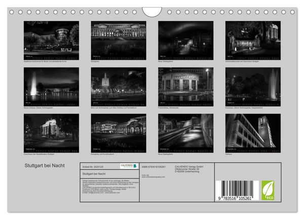 Produktbild: Stuttgart bei Nacht (Wandkalender 2026 DIN A4 quer), CALVENDO Monatskalender