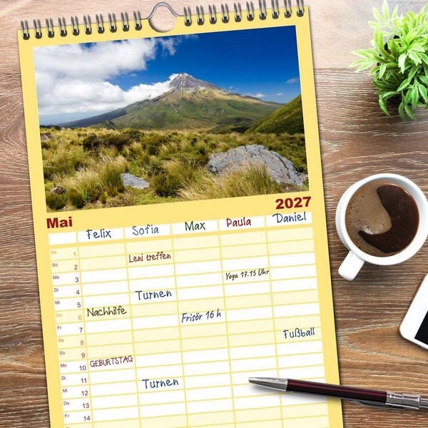 Produktbild: Familienplaner 2027 - Neuseeland - ein Naturparadies mit 5 Spalten (Wandkalender, 21 x 45 cm) CALVENDO