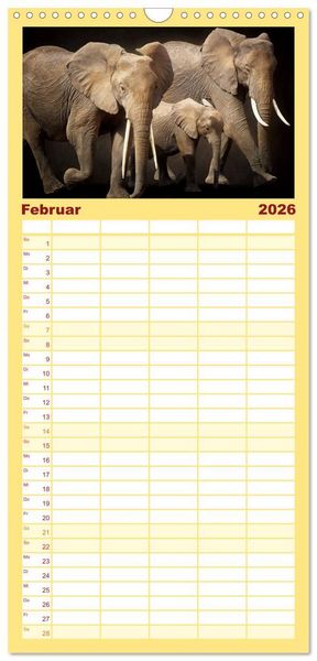 Produktbild: Familienplaner 2026 - Elefanten - Portraits der besonderen Art mit 5 Spalten (Wandkalender, 21 x 45 cm) CALVENDO