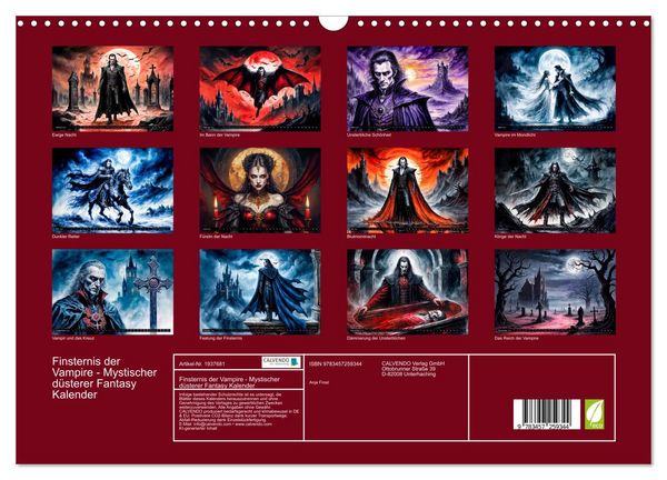 Produktbild: Finsternis der Vampire - Mystischer d&uuml;sterer Fantasy Kalender (Wandkalender 2026 DIN A3 quer), CALVENDO Monatskalender