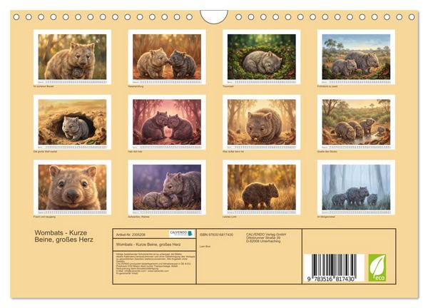 Produktbild: Wombats - Kurze Beine, gro&szlig;es Herz (Wandkalender 2027 DIN A4 quer), CALVENDO Monatskalender