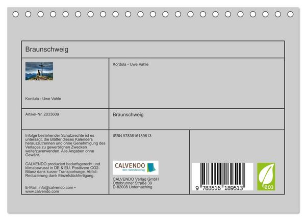 Produktbild: Braunschweig (Tischkalender 2026 DIN A5 quer), CALVENDO Monatskalender