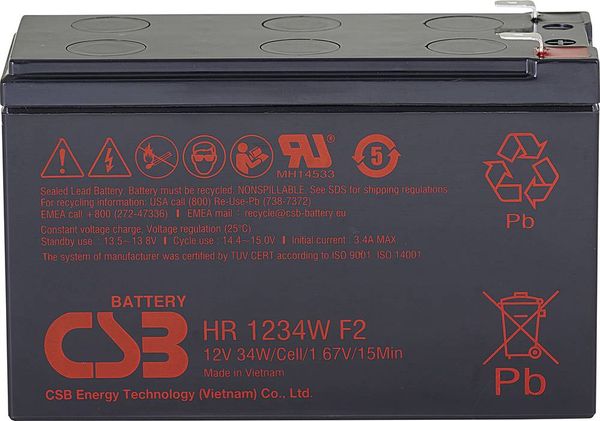 CSB Battery HR 1234W high-rate HR1234WF2 Bleiakku 12V 8.4Ah Blei-Vlies (AGM) (B x H x T) 151 x 99 x 65mm Flachstecker 6.