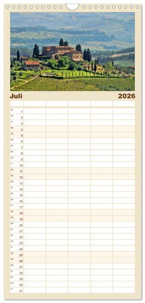 Produktbild: Familienplaner 2026 - Toskana &ndash; Traumlandschaft in Italien mit 5 Spalten (Wandkalender, 21 x 45 cm) CALVENDO