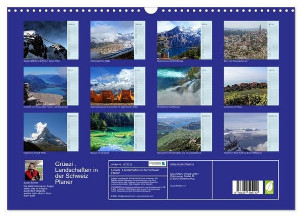 Produktbild: Gr&uuml;ezi . Landschaften in der Schweiz Planer (Wandkalender 2026 DIN A3 quer), CALVENDO Monatskalender