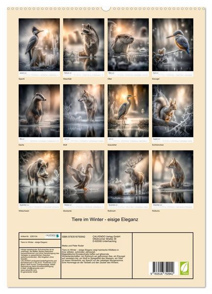 Produktbild: Tiere im Winter - eisige Eleganz (hochwertiger Premium Wandkalender 2027 DIN A2 hoch), Kunstdruck in Hochglanz