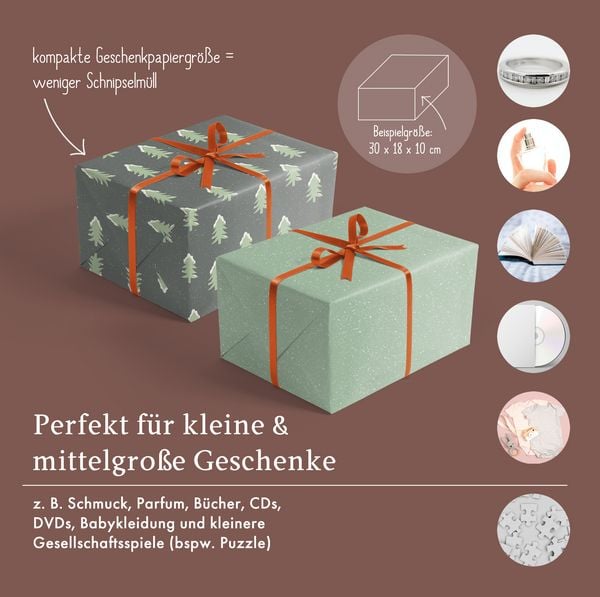 Produktbild: Geschenkpapier Set Weihnachten: Tannenbaum mit Schnee (gr&uuml;n, schwarz) f&uuml;r Kinder und Erwachsene