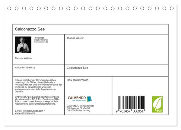 Produktbild: Caldonazzo See (Tischkalender 2026 DIN A5 quer), CALVENDO Monatskalender