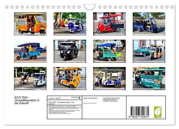 Produktbild: ECO TAXI - Umweltfreundlich in die Zukunft (Wandkalender 2026 DIN A4 quer), CALVENDO Monatskalender