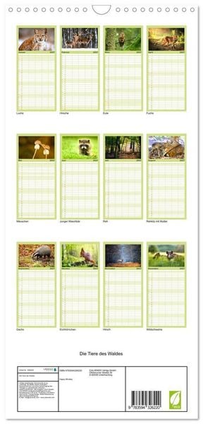 Produktbild: Familienplaner 2027 - Die Tiere des Waldes mit 5 Spalten (Wandkalender, 21 x 45 cm) CALVENDO