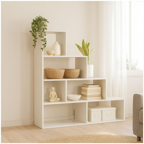 HTI-Living Stufenregal in Weiß Raumteiler Bücherregal 114x114x30 cm vielseitig einsetzbar