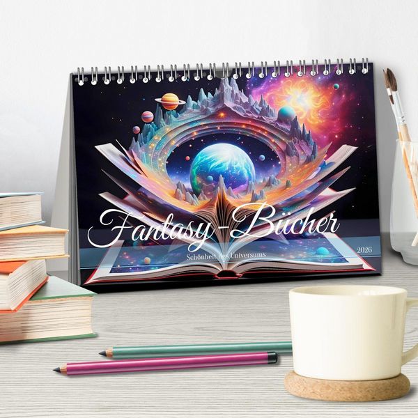 Produktbild: Fantasy-B&uuml;cher Sch&ouml;nheit des Universums (Tischkalender 2026 DIN A5 quer), CALVENDO Monatskalender