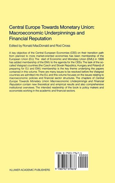 Produktbild: Central Europe towards Monetary Union: Macroeconomic Underpinnings and Financial Reputation
