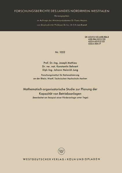 Produktbild: Mathematisch-organisatorische Studie zur Planung der Kapazit&auml;t von Betriebsanlagen (bearbeitet am Beispiel einer F&ouml;rderanlage unter Tage)