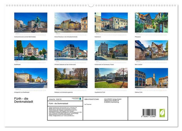 Produktbild: F&uuml;rth - die Denkmalstadt (hochwertiger Premium Wandkalender 2026 DIN A2 quer), Kunstdruck in Hochglanz