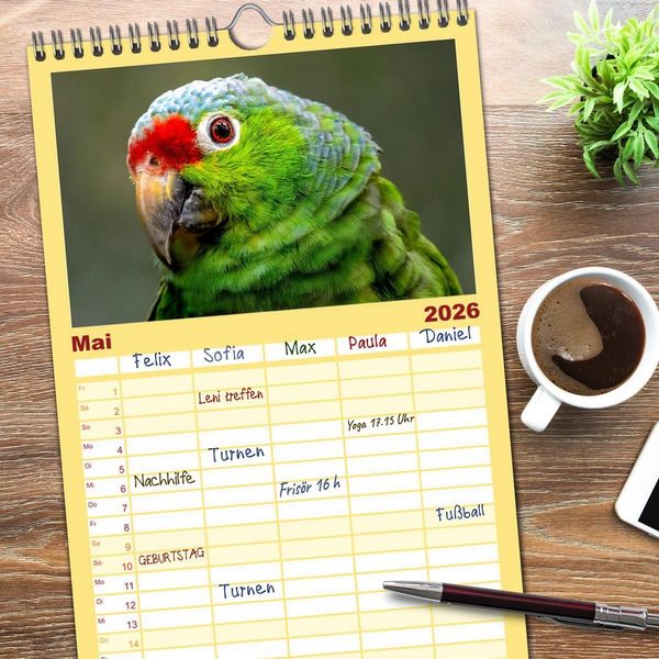 Produktbild: Familienplaner 2026 - Tropische V&ouml;gel Costa Ricas mit 5 Spalten (Wandkalender, 21 x 45 cm) CALVENDO