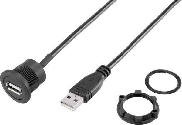 Produktbild: TRU Components USB-19-BK USB A Einbaubuchse 2.0 Buchse, Einbau Inhalt: 1St.