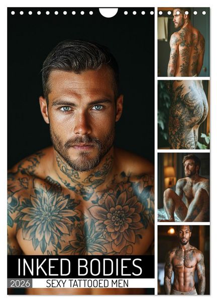 Inked Bodies - Sexy Tattooed Men (Wall Calendar 2026 DIN A4 portrait), CALVENDO 12 Month Wall Calendar