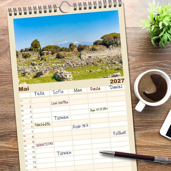 Produktbild: Familienplaner 2027 - Magna Graecia - Griechische antike St&auml;tten in S&uuml;ditalien mit 5 Spalten (Wandkalender, 21 x 45 cm) CALVENDO