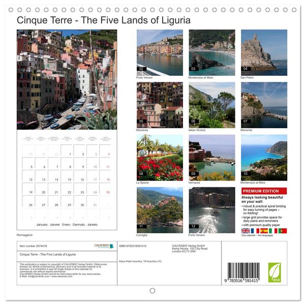 Produktbild: Cinque Terre - The Five Lands of Liguria (Wall Calendar 2026 12 &times; 12 Inch) CALVENDO 12 Month Wall Calendar