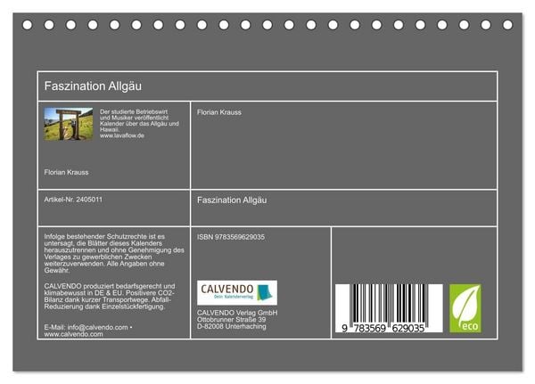 Produktbild: Faszination Allg&auml;u (Tischkalender 2027 DIN A5 quer), CALVENDO Monatskalender