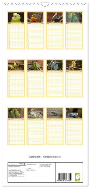 Produktbild: Familienplaner 2026 - Wellensittiche - Gefiederte Freunde mit 5 Spalten (Wandkalender, 21 x 45 cm) CALVENDO