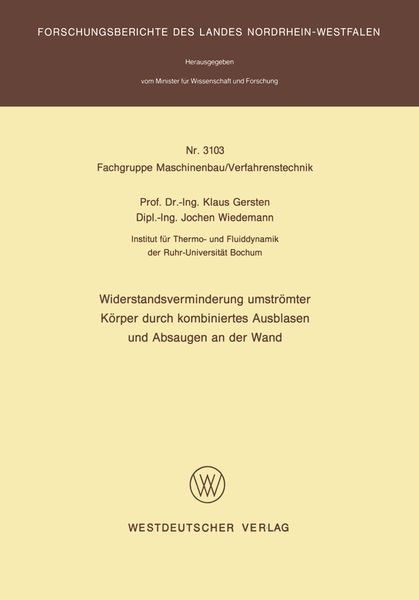 Produktbild: Widerstandsverminderung umstr&ouml;mter K&ouml;rper durch kombiniertes Ausblasen und Absaugen an der Wand