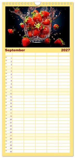 Produktbild: Familienplaner 2027 - Erdbeerzauber - Erdbeer-Schlemmereien mit Eis und Kuchen en masse! mit 5 Spalten (Wandkalender, 21 x 45 cm) CALVENDO