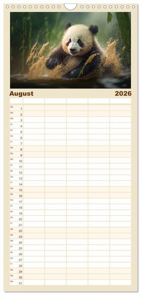 Produktbild: Familienplaner 2026 - Tierkinder beim Baden mit 5 Spalten (Wandkalender, 21 x 45 cm) CALVENDO