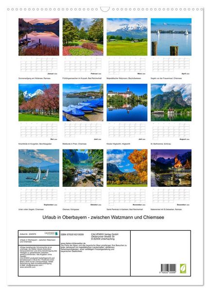 Produktbild: Urlaub in Oberbayern - zwischen Watzmann und Chiemsee (Wandkalender 2026 DIN A2 hoch), CALVENDO Monatskalender