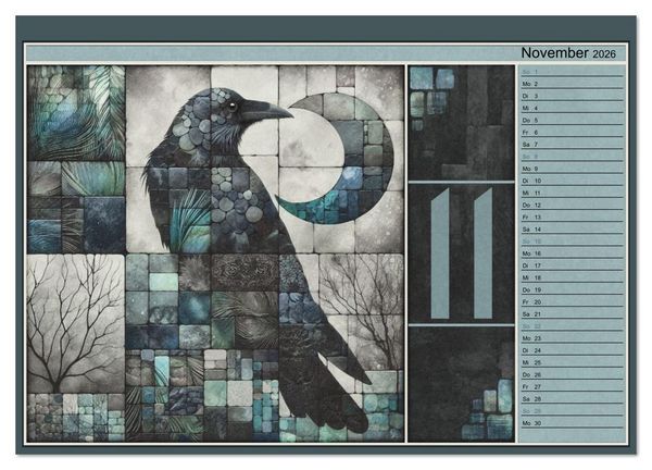 Produktbild: Kr&auml;hen. Verborgene Farbnuancen. Kunst. (hochwertiger Premium Wandkalender 2026 DIN A2 quer), Kunstdruck in Hochglanz