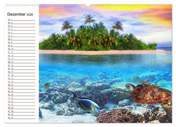 Produktbild: Paradiese. Karibik und S&uuml;dsee &uuml;ber und unter Wasser (hochwertiger Premium Wandkalender 2026 DIN A2 quer), Kunstdruck in Hochglanz