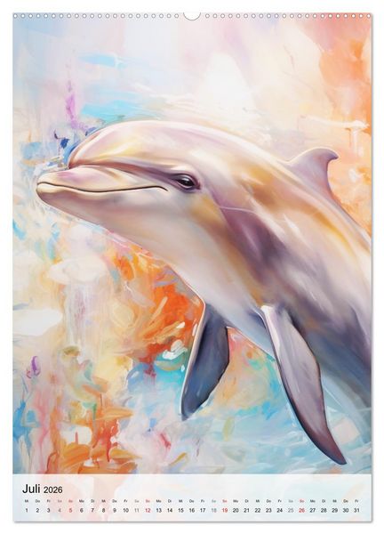 Produktbild: Zauberhafte Delfine. Aquarelle von Spiel und Spa&szlig; in den Wellen (hochwertiger Premium Wandkalender 2026 DIN A2 hoch), Kunstdruck in Hochglanz