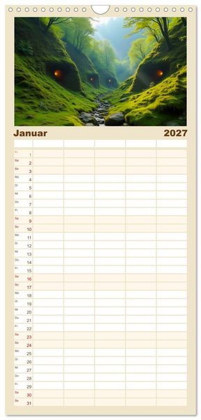 Produktbild: Familienplaner 2027 - Fabelhafte Orte &ndash; Landschaften aus M&auml;rchen und Sagen mit 5 Spalten (Wandkalender, 21 x 45 cm) CALVENDO
