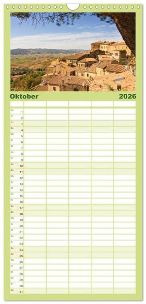 Produktbild: Familienplaner 2026 - Toskana. Livorno - Volterra - Piombino mit 5 Spalten (Wandkalender, 21 x 45 cm) CALVENDO