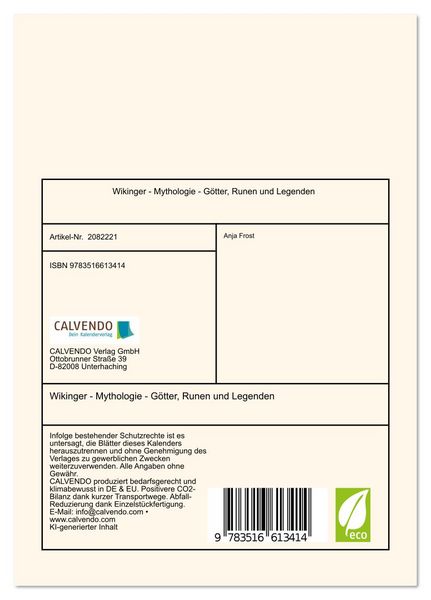 Produktbild: Wikinger - Mythologie - G&ouml;tter, Runen und Legenden (Tischkalender 2026 DIN A5 hoch), CALVENDO Monatskalender