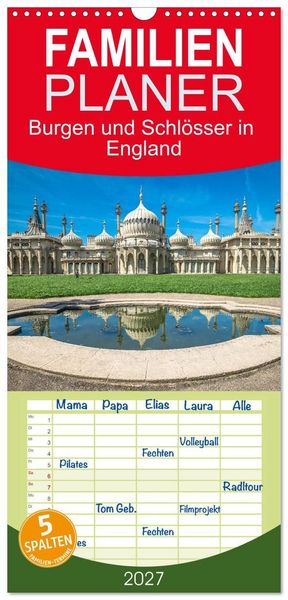 Produktbild: Familienplaner 2027 - Burgen und Schl&ouml;sser in England mit 5 Spalten (Wandkalender, 21 x 45 cm) CALVENDO