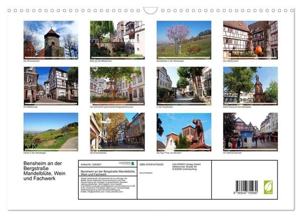 Produktbild: Bensheim an der Bergstra&szlig;e Mandelbl&uuml;te, Wein und Fachwerk (Wandkalender 2027 DIN A3 quer), CALVENDO Monatskalender