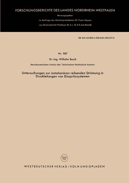 Produktbild: Untersuchungen zur instation&auml;ren reibenden Str&ouml;mung in Druckleitungen von Einspritzsystemen
