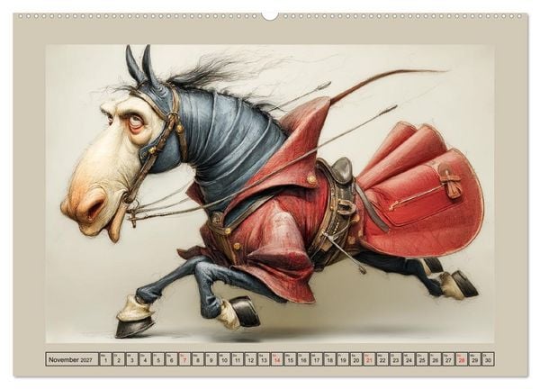 Produktbild: Wundersame Pferde. Karikaturen zwischen Humor, Melancholie und Fantasie (hochwertiger Premium Wandkalender 2027 DIN A2 quer), Kunstdruck in Hochglanz