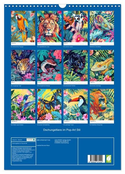 Produktbild: Dschungeltiere im Pop-Art Stil (Wandkalender 2026 DIN A3 hoch), CALVENDO Monatskalender