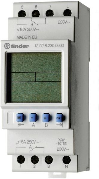 Produktbild: Finder 12.92.8.230.0000 Zeitschaltuhr f&uuml;r Hutschiene 230 V/AC Tagesprogramm