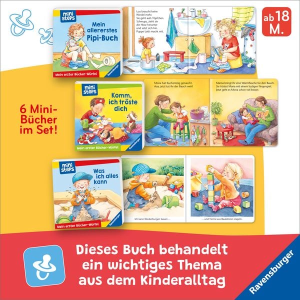 Produktbild: ministeps Mein erster B&uuml;cher-W&uuml;rfel: T&ouml;pfchen, Schnuller, Gute Nacht (B&uuml;cher-Set) - ab 18 Monate