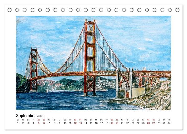 Produktbild: San Francisco in stillen Aquarellen (Tischkalender 2026 DIN A5 quer), CALVENDO Monatskalender