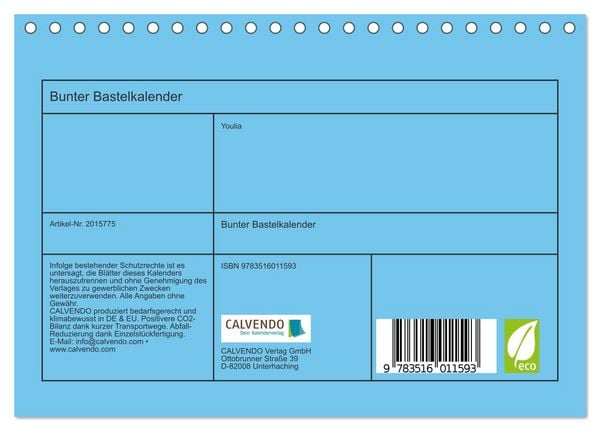 Produktbild: Bunter Bastelkalender (Tischkalender 2026 DIN A5 quer), CALVENDO Monatskalender